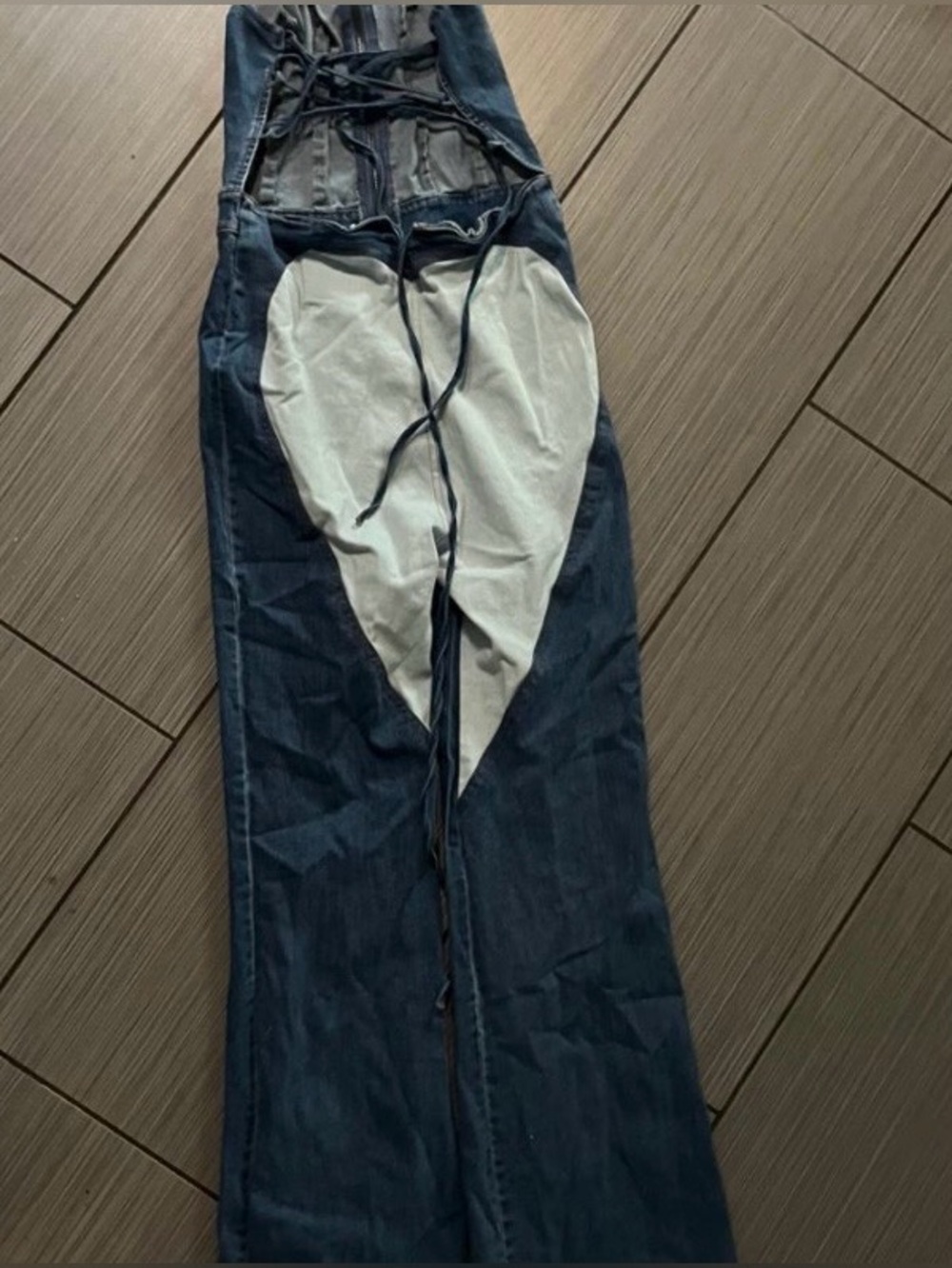 Fashion Nova Blue and White Two-Tone Denim Jumpsuit, size L - Picture 4 of 5